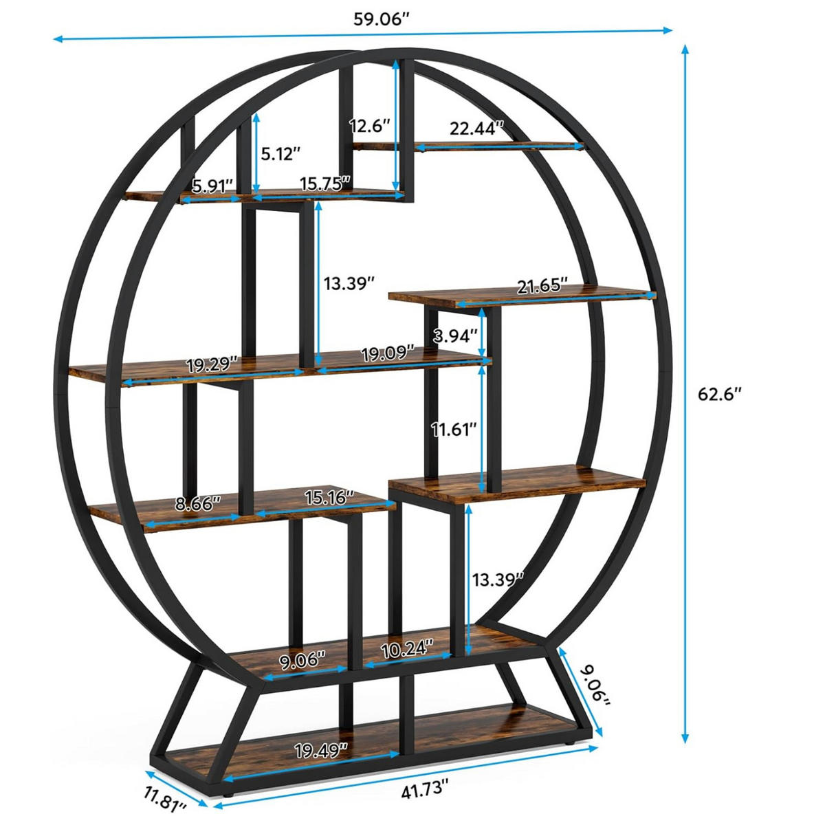STANDREGAL Holzoptik Braun Metall Schwarz Rund Design - Ahornfarben/Braun, Holzwerkstoff/Metall (150/159/30cm) - Quality Elegance
