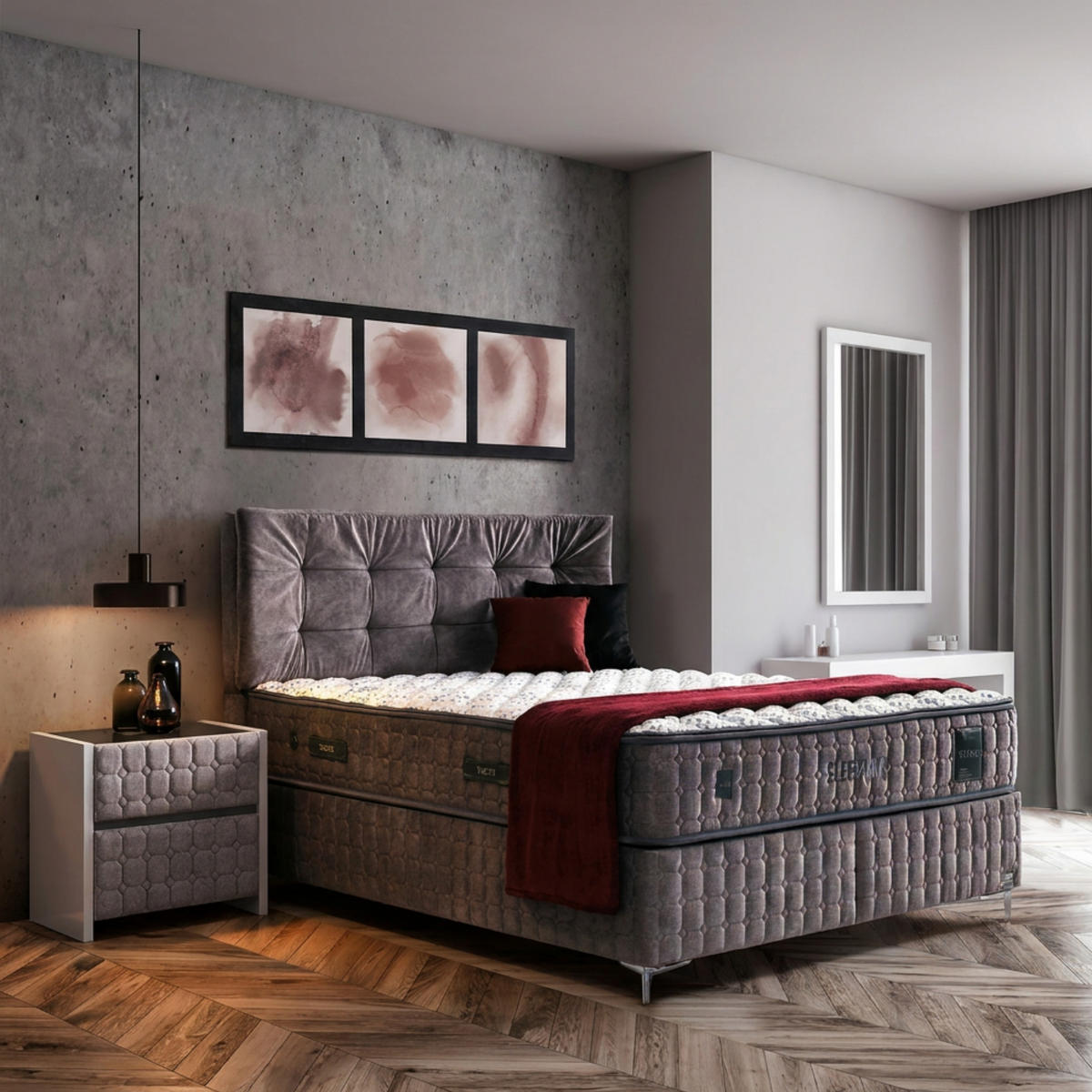 BOXSPRINGBETT Bambi Sleepure Set 160x200 - Grau, Holz/Metall (160/200cm) - Bambi