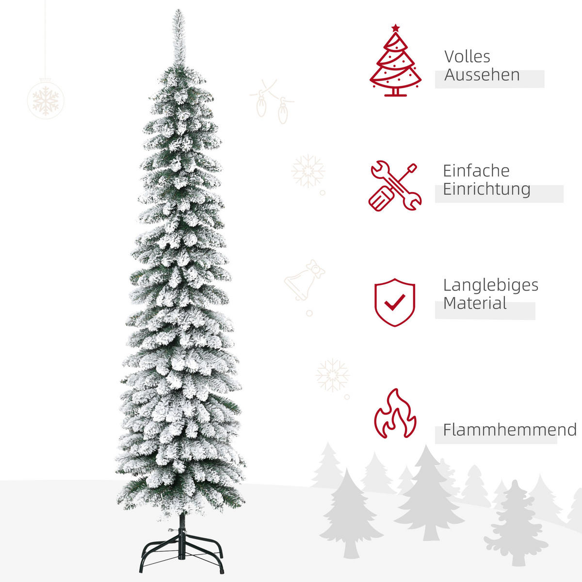 WEIHNACHTSBAUM DE-41543 Schneeeffekt, schmal, 180 cm Grün/Weiß - Weiß/Grün, Kunststoff (180cm) - ComfortXL