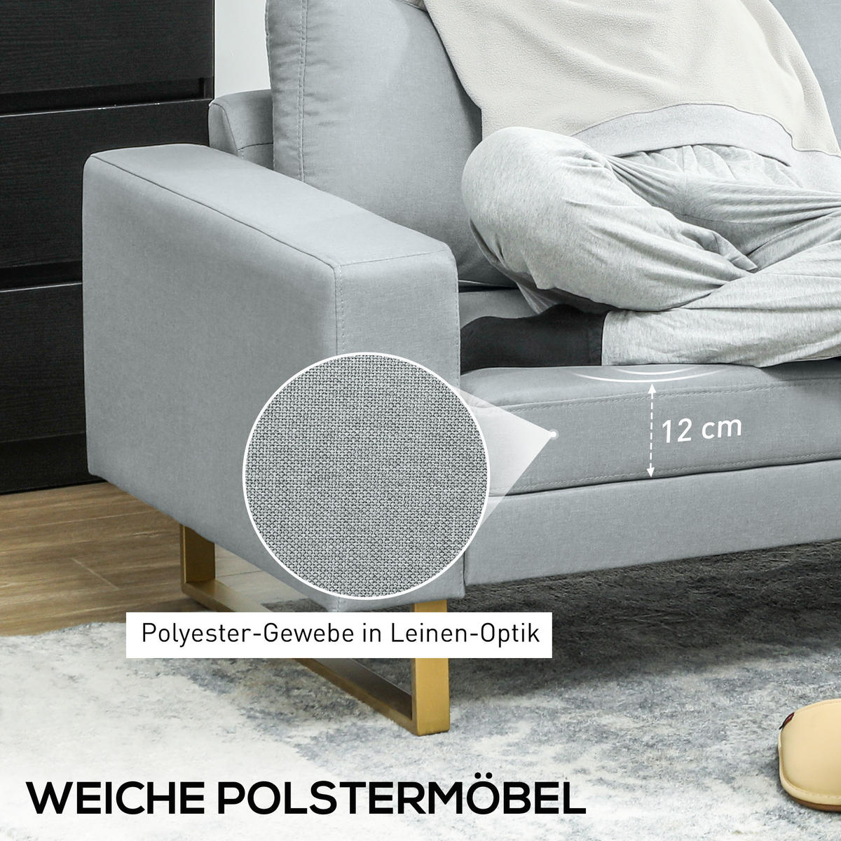 3-SITZER-SOFA Polyester Schaumstoff Hellgrau - Hellgrau, Kunststoff (82/78/200cm) - HOMCOM