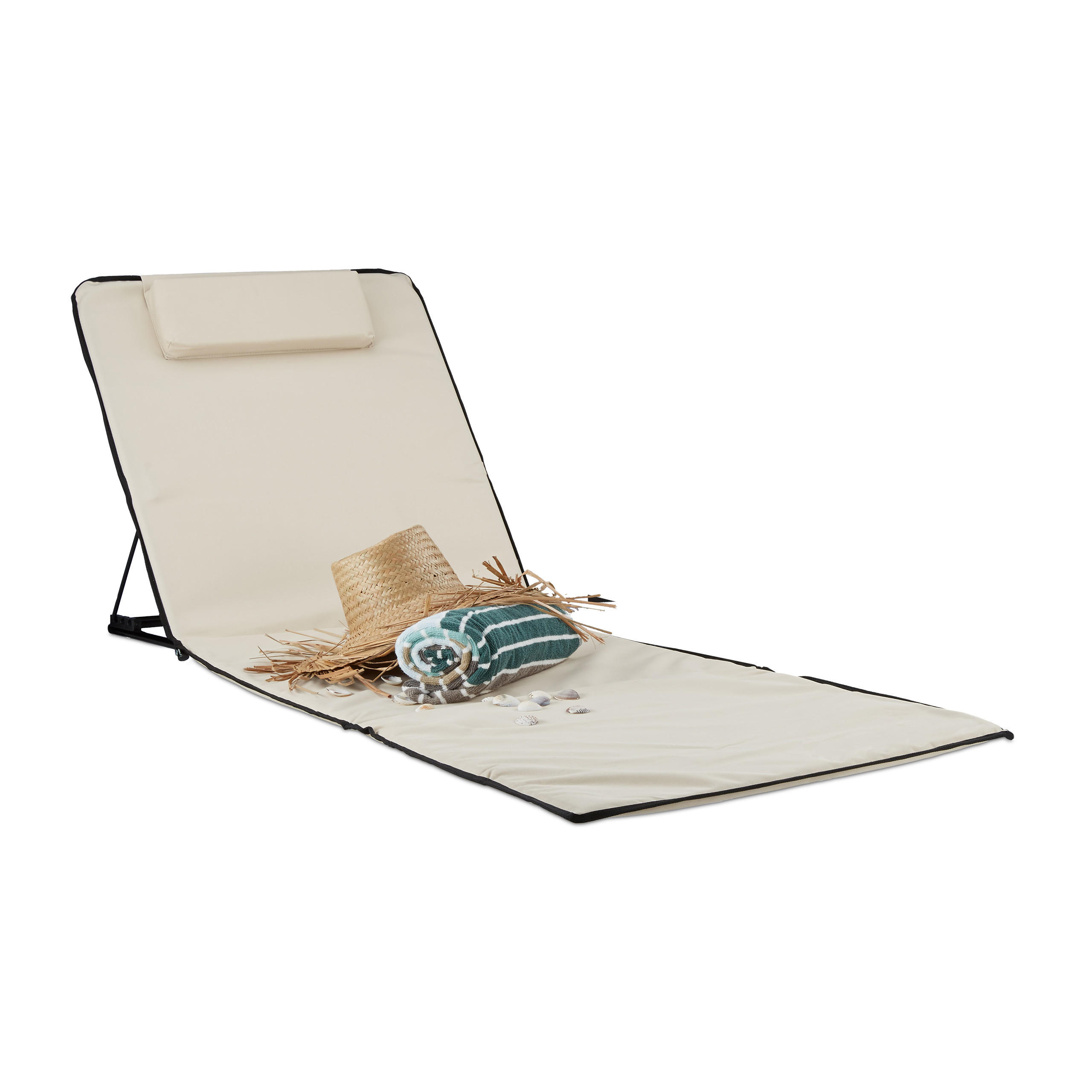 STRANDMATTE - Beige, Textil/Metall (60/63/195cm) - Relaxdays