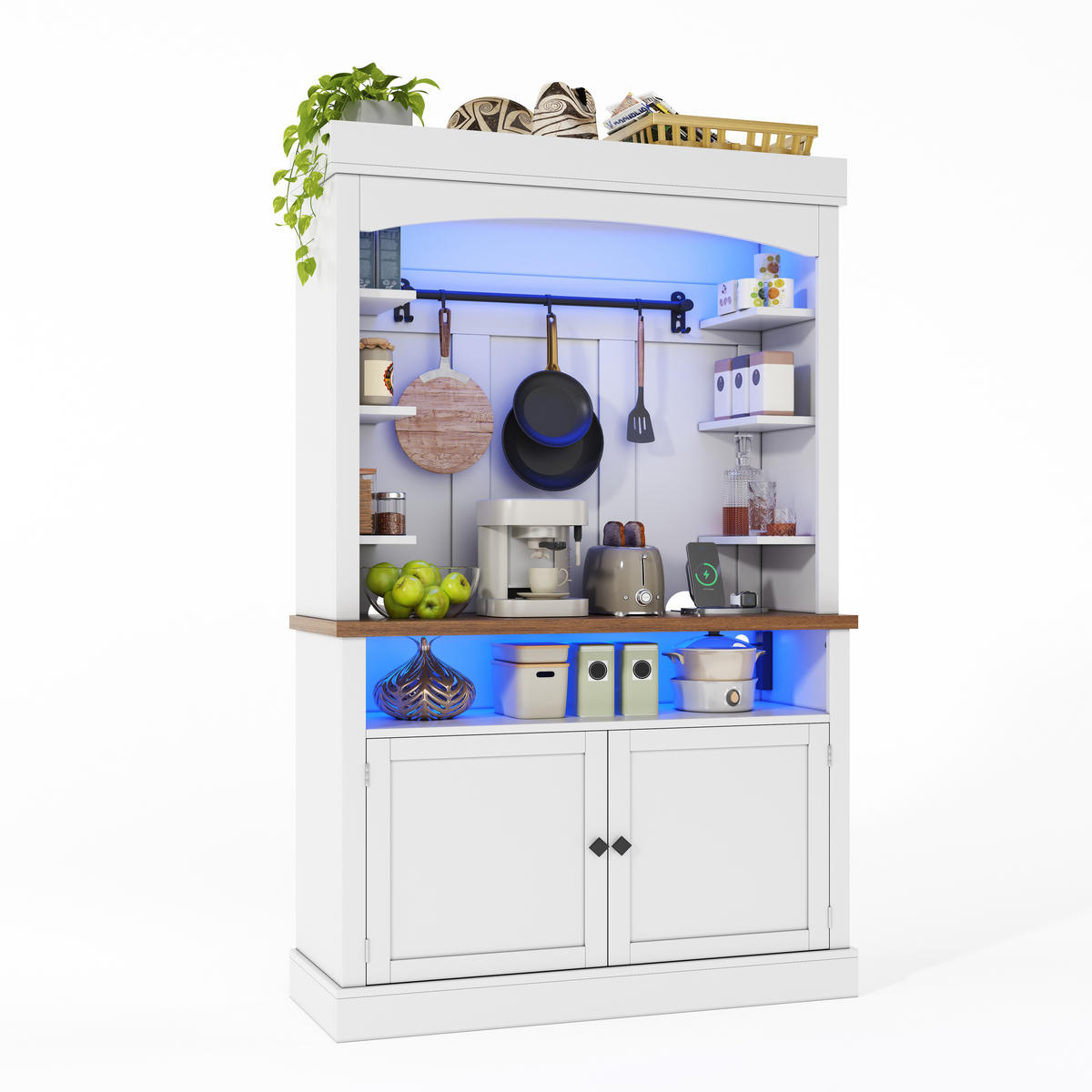 BUFFET 183 cm MDF Weiß mit Bogendesign, RGB-LED und Weinregal - Weiß, Holzwerkstoff (43/183/106cm) - Korfee