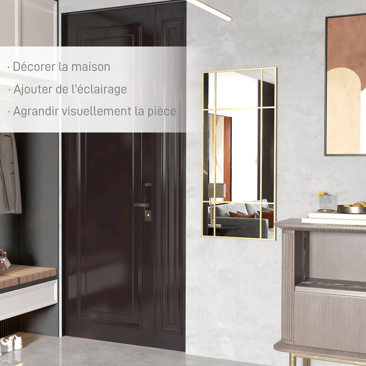 WANDSPIEGEL DE-14265 Fenster-Design, 4 Haken Gold - Goldfarben, Glas (110/50/2cm) - ComfortXL