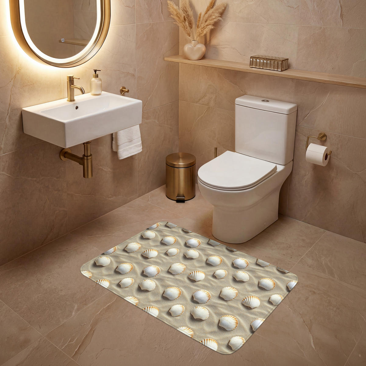 WC PŘEDLOŽKA Mušle - Písek - Námořní 90x60 cm - písková barva, textil/plast (90/1cm) - OnlyWow