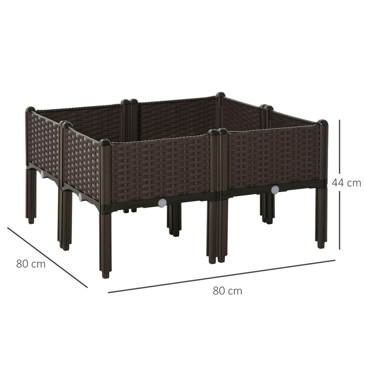 HOCHBEET, 4-tlg. Pflanzkasten mit Abflusslöchern, Rattan-Look, Blumenkasten, DIY, Braun, 40 x 40 x 45 cm - Dunkelbraun, Kunststoff (40/44/40cm) - Outsunny
