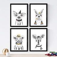 POSTER Set mit 4 „Tiere mit Hüten und Schale“ A3 Rahmenlos - Klar, Papier (29.7/3cm) - Nacnic