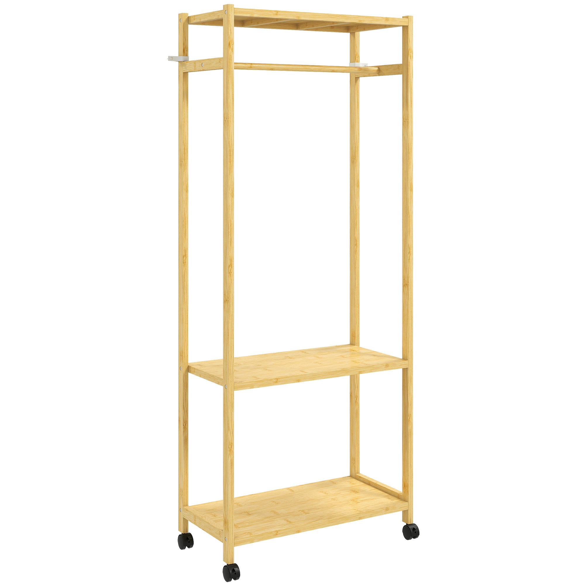 KLEIDERSTÄNDER aus Bambus mit Rollen 70/35/175 cm Naturholzfarbe - Naturfarben, Holz (70/175/35cm)