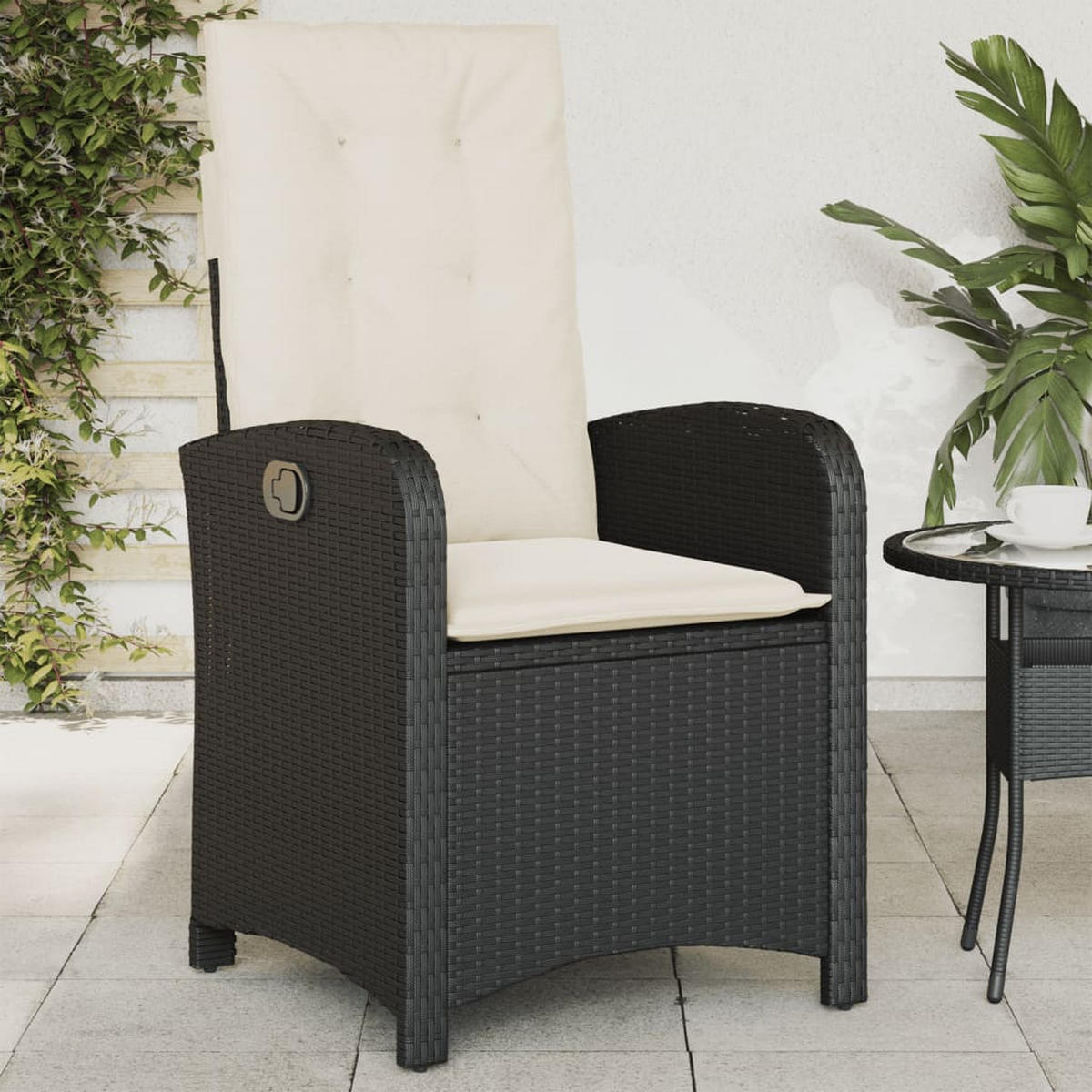 GARTENSESSEL Mit Kissen 2er Set Verstellbar Schwarz Poly Rattan - Schwarz, Kunststoff (57/93/58.5cm) - vidaXL