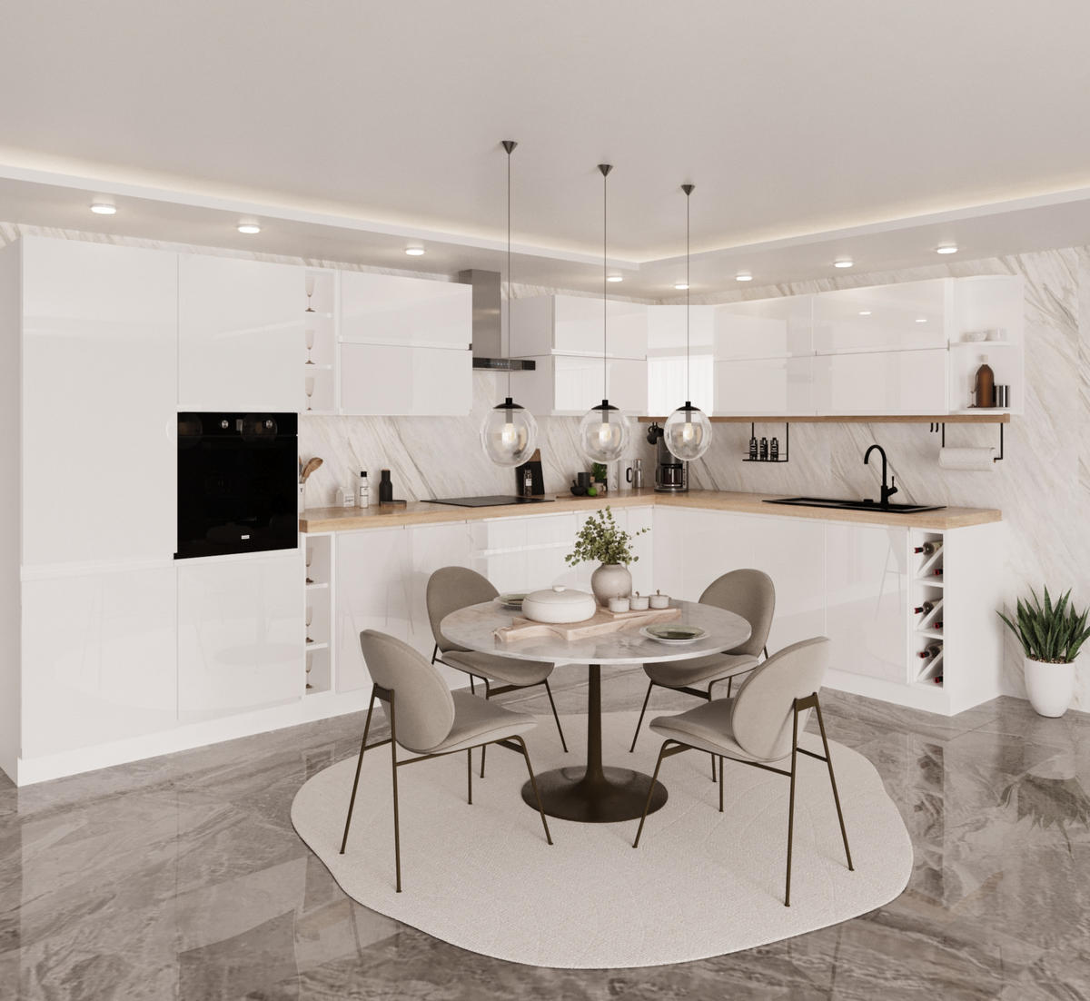 WINKELKÜCHE 420 cm x 240 cm - Aspen KA7-M420 - in Weiß/Hochglanz - Weiß Hochglanz, Holz (660/212/58cm)