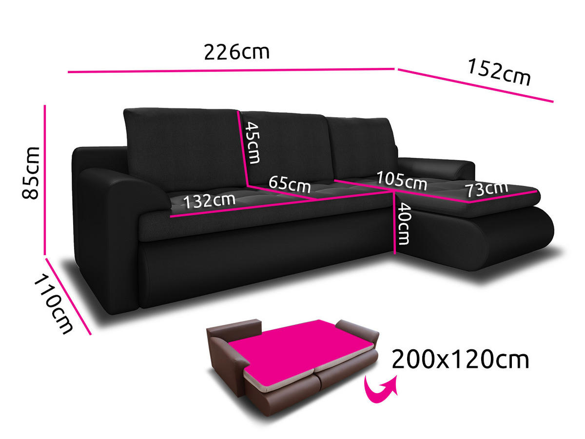 ECKSOFA Santi, Seite: Rechts - Schwarz/Grau, Holz/Textil (226/152cm) - Sofnet
