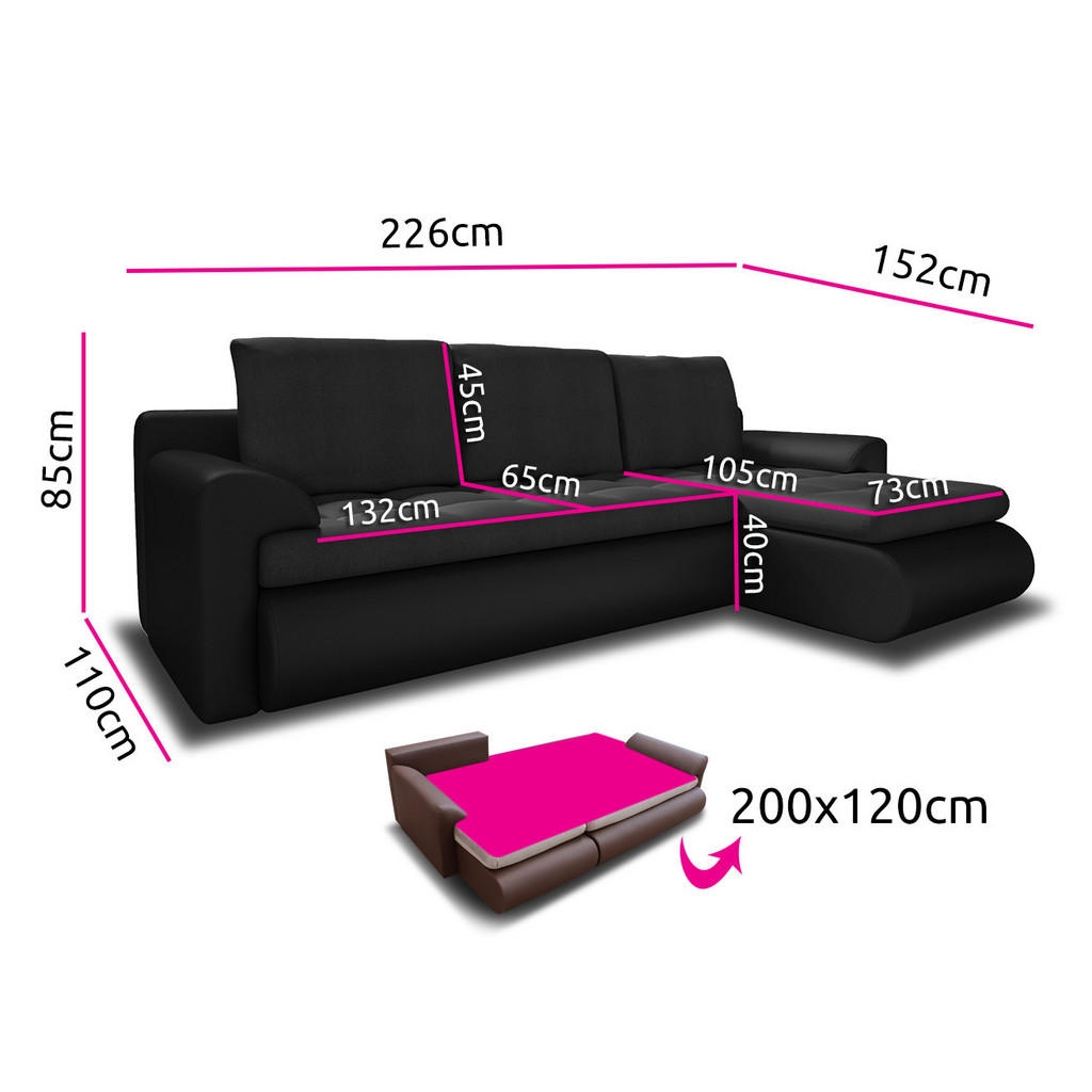 Thumbnail - Sofnet Ecksofa, Schwarz, Hellgrau, Textil, 5-Sitzer, Ottomane rechts,Rechteckig, 226x152 cm, Wohnzimmer, Sofas & Couches...