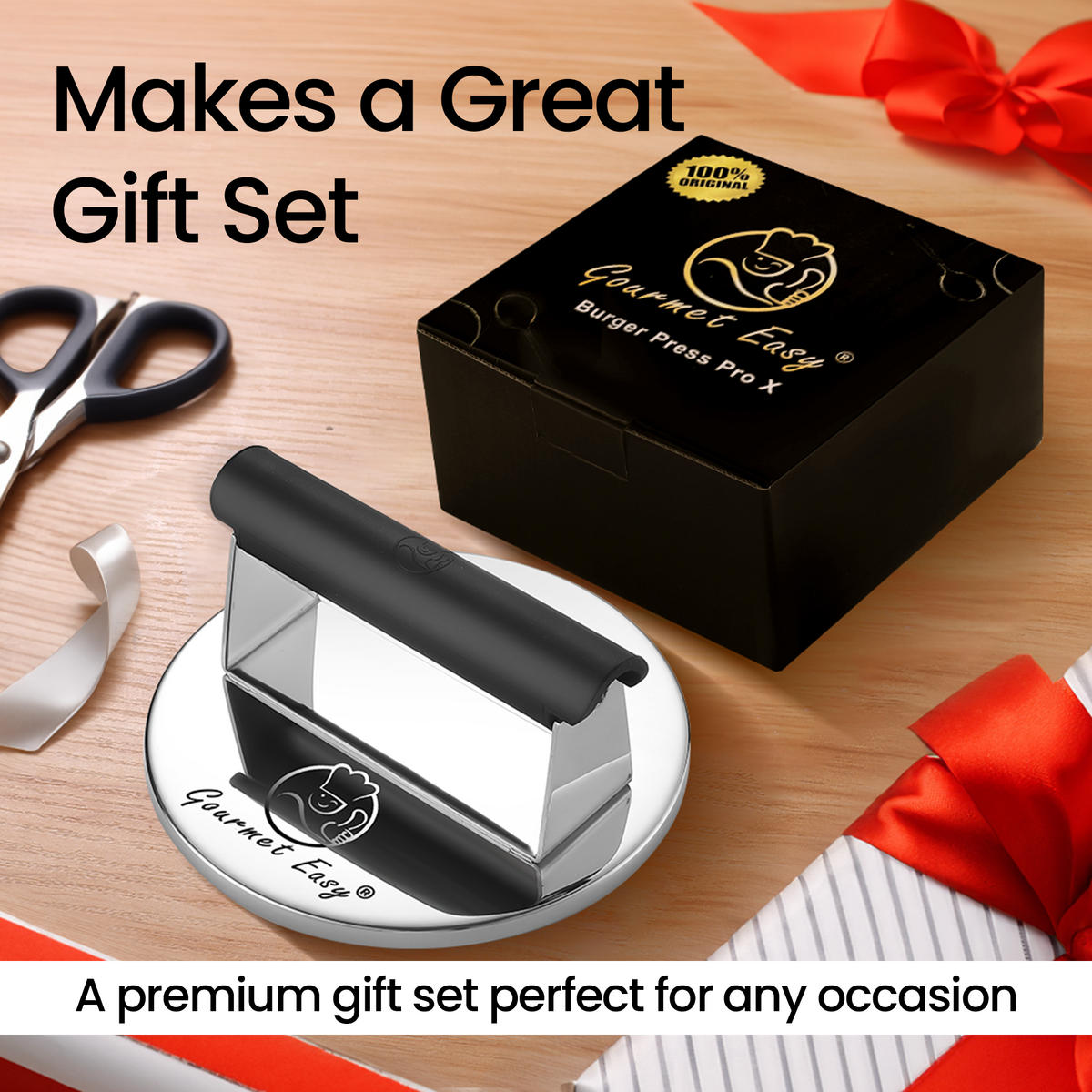 BURGERPRESSE Edelstahl,Burgerpresse, Edelstahl, 2lb Smasher mit hitzebeständigem Griff - Edelstahlfarben, Metall (15.2/7/15.2cm) - Gourmet Easy