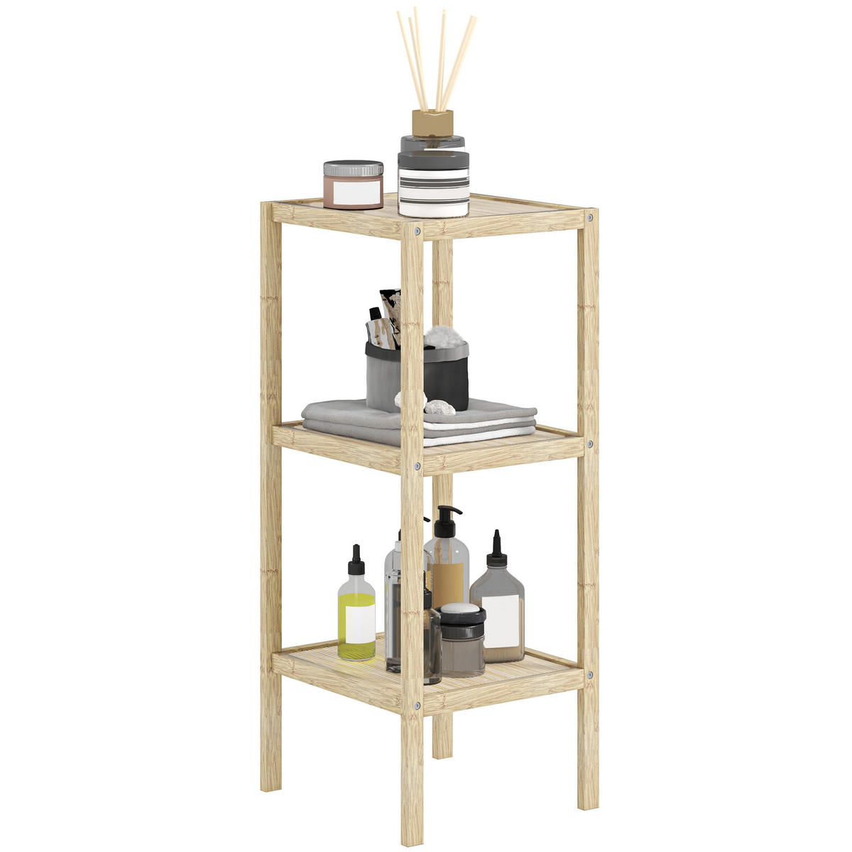 BADEREGAL, Badezimmerregal mit 3 Ebenen, 33 x 31 x 78 cm, Naturholz - Naturfarben, Naturmaterialen (33/78/31cm) - HOMCOM