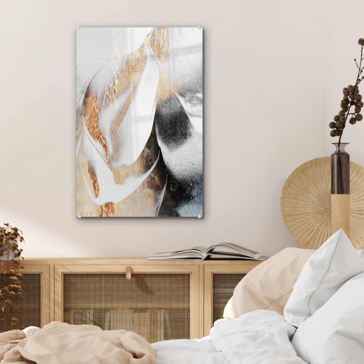 ACRYLGLASBILD Luxus - Abstrakt - Gold - Weiß 40x60 cm - Goldfarben, Glas (40/60cm) - MuchoWow