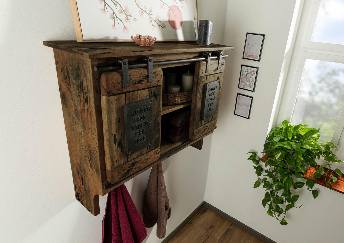 WANDGARDEROBE Mango 90x30x75 braun lackiert RAILWAY #454 - Braun, Holz (90/75/30cm) - Massivmoebel24