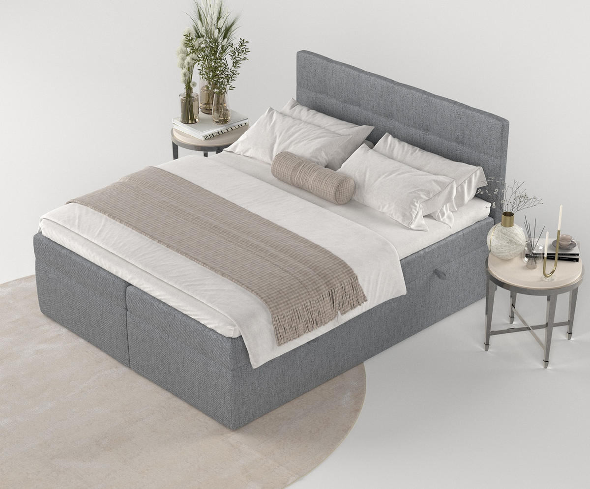 BOXBETT Tari Grau 180/200 cm mit Matratze und Topper - Schwarz/Grau, Holz/Holzwerkstoff (180/200cm) - Maison de Reve