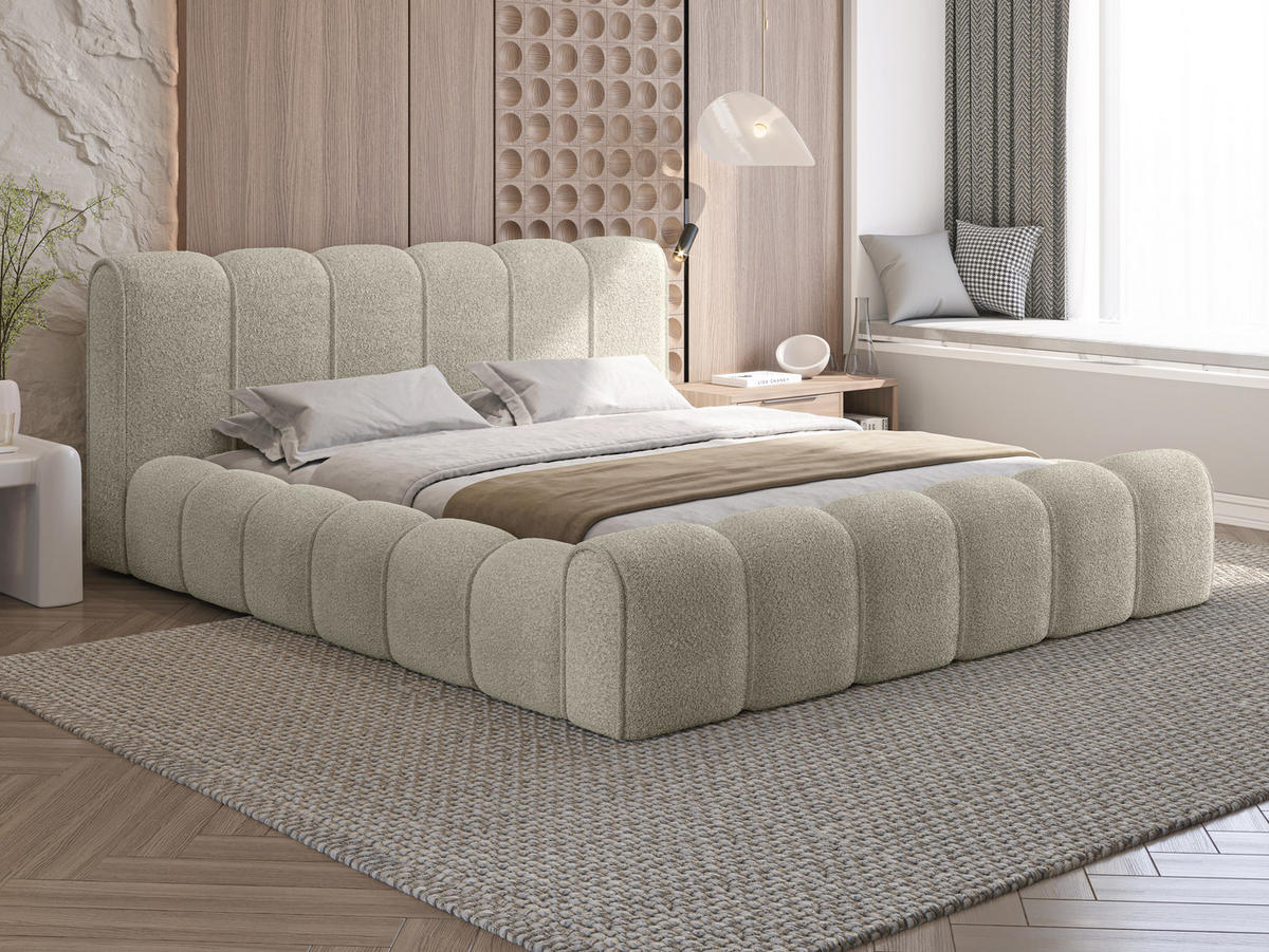 POLSTERBETT Adell Beige 180/200 cm Boucle mit Bettkasten - Beige, Textil/Metall (180/200cm) - wonello