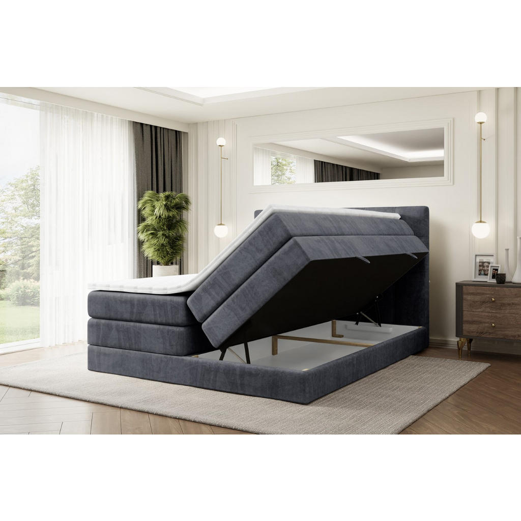 Thumbnail - Altdecor Boxspringbett, Dunkelgrau, Holzwerkstoff, Höhe ca. 20 cm, 200x200 cm, Schlafzimmer, Betten, Boxspringbetten