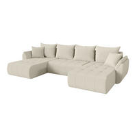 SEDACÍ SOUPRAVA DO U s funkcí spaní a úložným prostorem TOKO-U 378x194x86 béžová bouclé - černá/písková barva, kompozitní dřevo/textil (378/86/194cm) - ALTDECOR