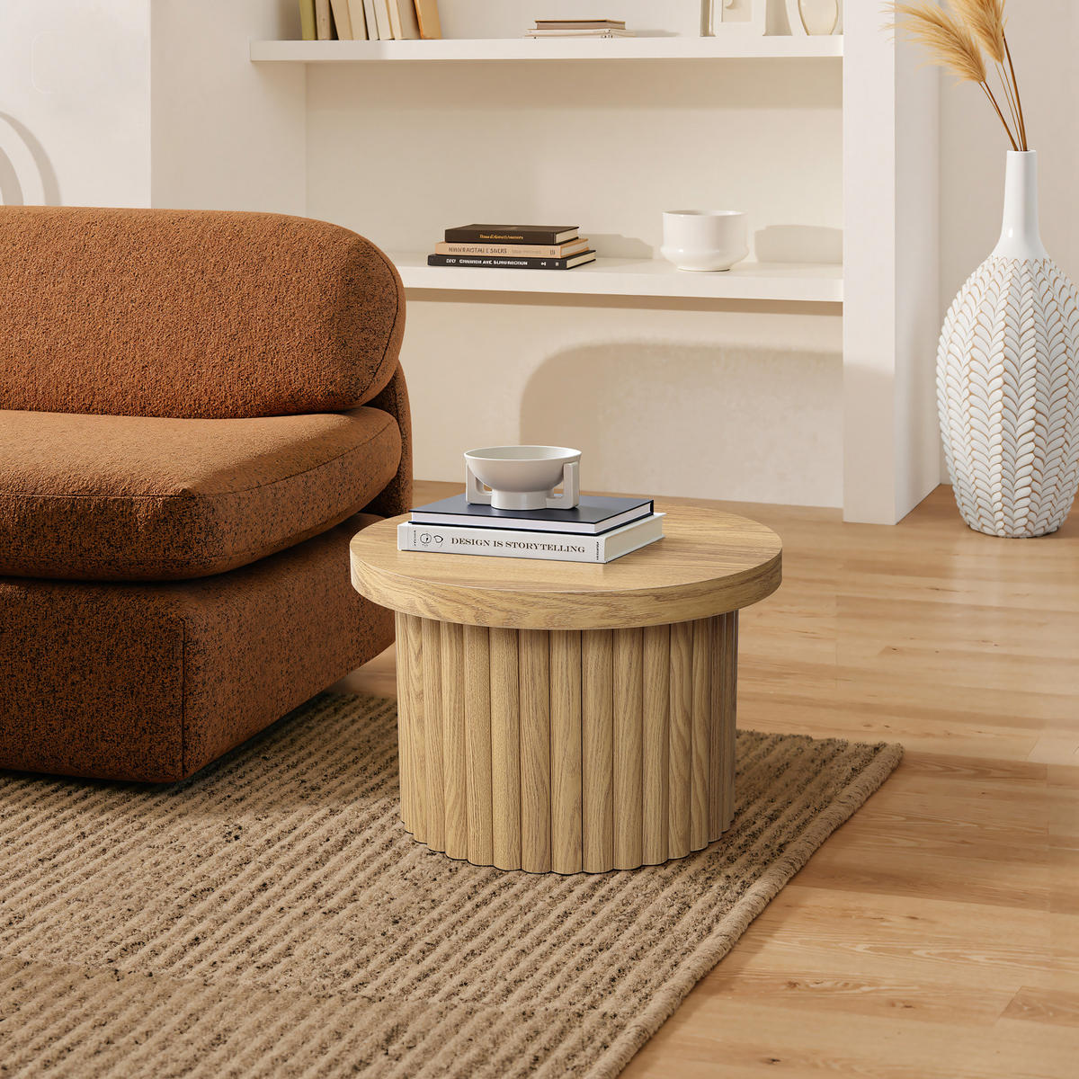 COUCHTISCH Rund aus MDF mit PU-Holzdessin | Ø60 x H40 cm - Eichefarben, Holz (60/60/40cm) - Hometopia