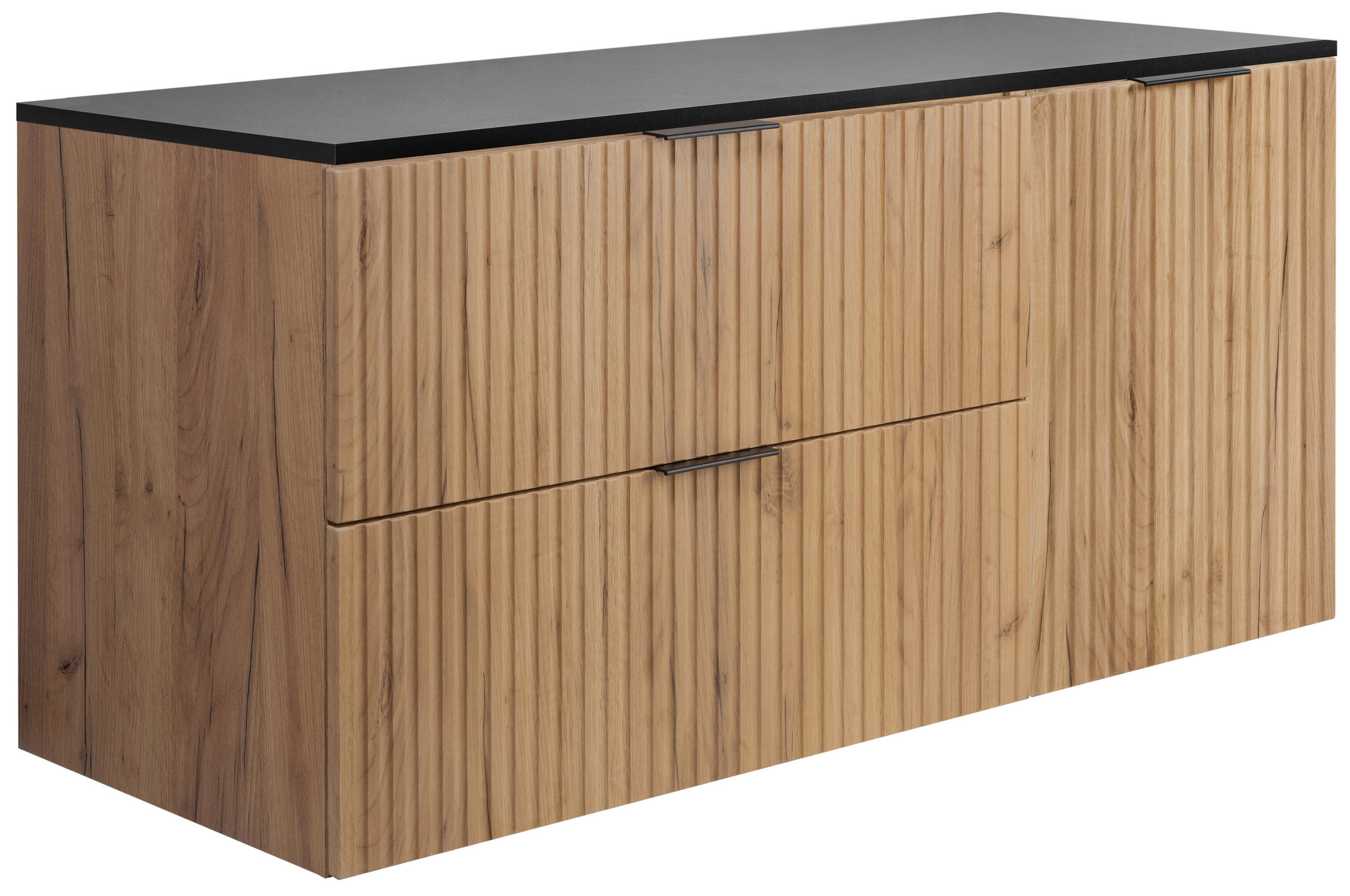 BADEZIMMER-SET, 57×46×120 cm, Eiche Craft / schwarze Arbeitsplatte, schwarzer Griff - Braun, Holzwerkstoff (120/57/46cm) - 3XE LIVING