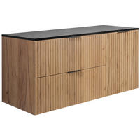 BADEZIMMER-SET, 57×46×120 cm, Eiche Craft / schwarze Arbeitsplatte, schwarzer Griff - Braun, Holzwerkstoff (120/57/46cm) - 3XE LIVING