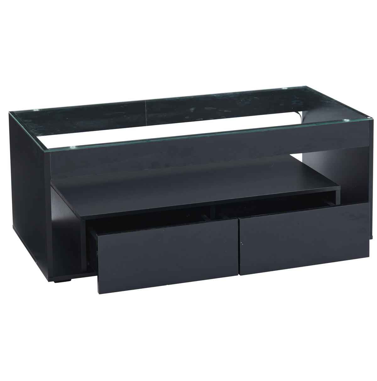 COUCHTISCH aus Spanplatte+gehärtetem Glas 100x50x40 cm in Schwarz mit LED - Schwarz, Holzwerkstoff (100/50/40cm) - Modfu