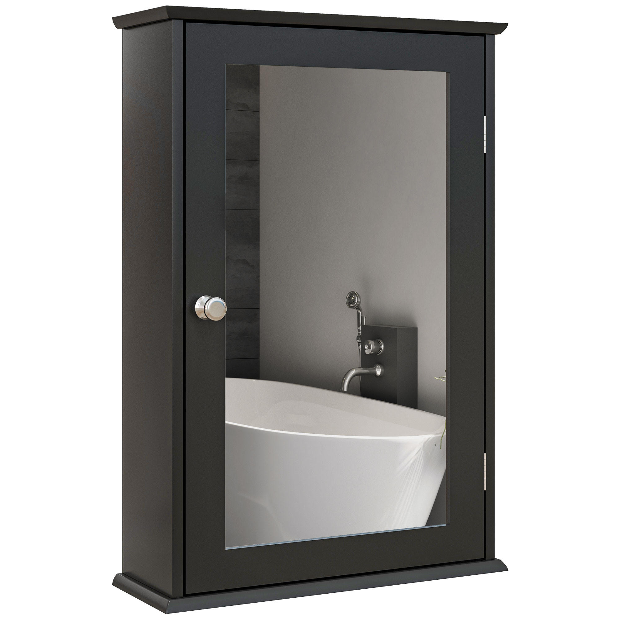 SPIEGELSCHRANK Spiegelschrank mit Spiegel und Magnetverschlusstür, 41 x 14 x 60 cm ,Schwarz - Schwarz, Glas (41/60/14cm) - Vallsero