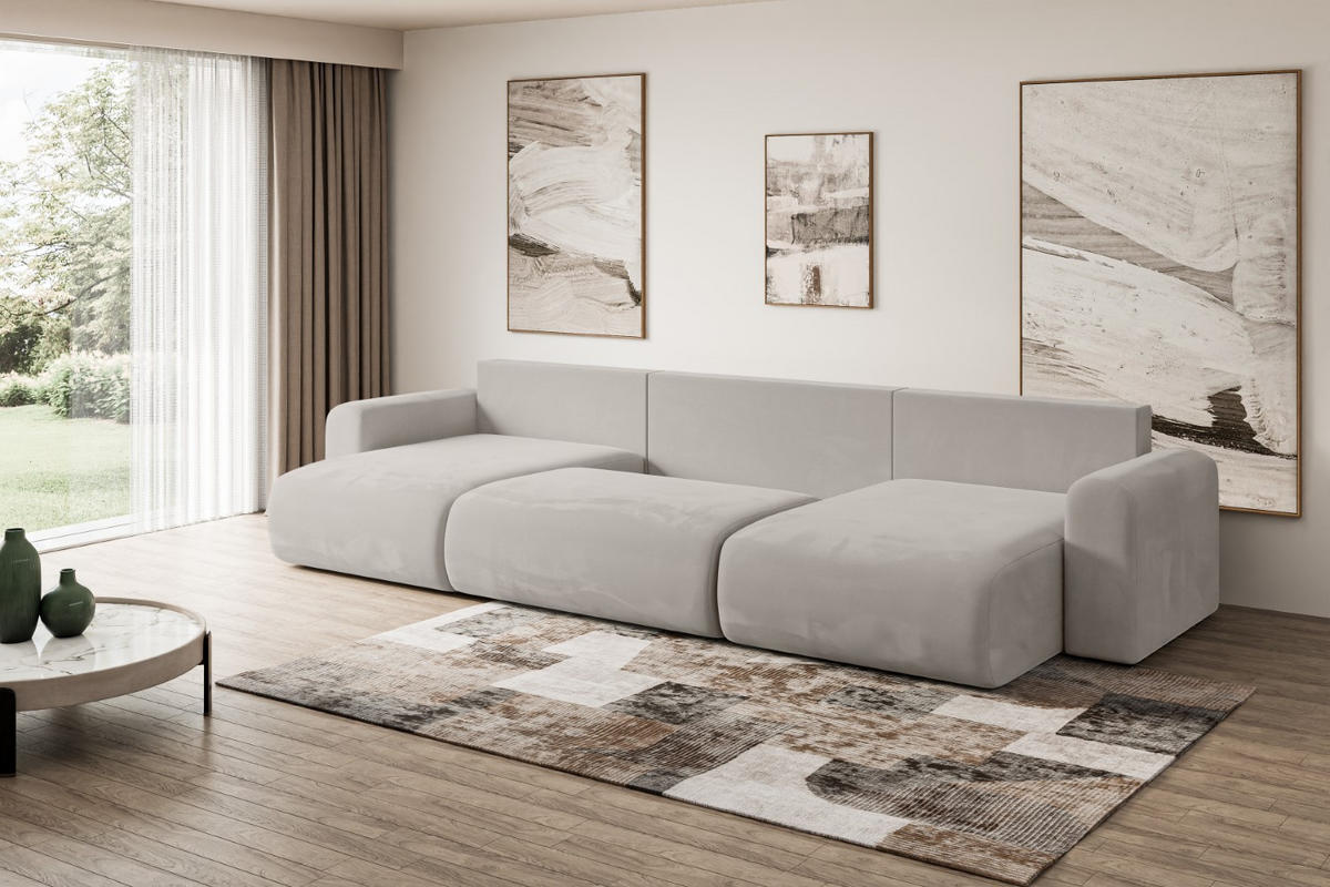 WOHNLANDSCHAFT mit Schlaffunktion und Bettkasten ORRO-U - 362x145x83 cm Hellbraun Velours - Hellbraun/Schwarz, Holzwerkstoff/Kunststoff (362/83/145cm) - ALTDECOR
