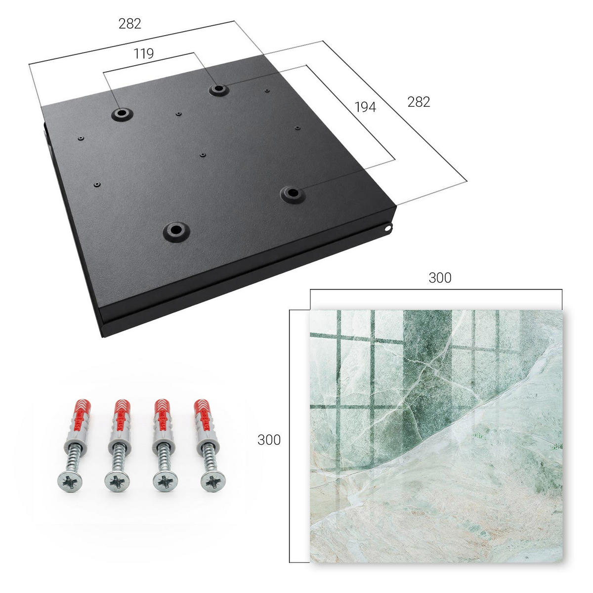 SCHLÜSSELBOX Schwarz 30x30 cm- Türöffnung nach rechts - Marmor-Eleganz - Grün, Metall (30/30/5cm) - TULUP