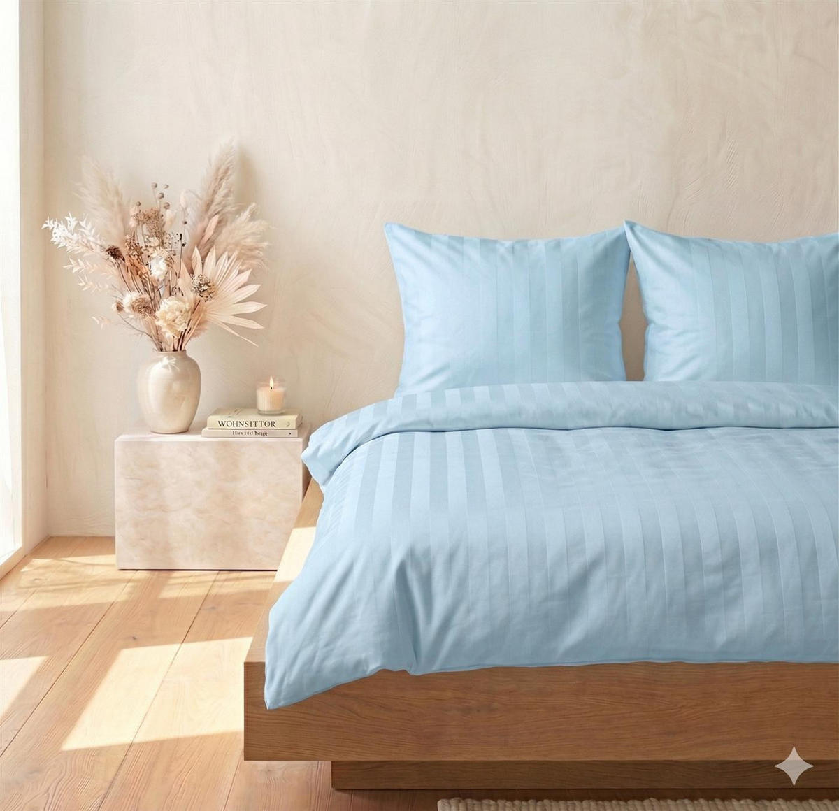 DAMAST-BETTWÄSCHE 155x220 Blau gestreift Bettbezug aus 100% Baumwolle - Made in Germany - Blau, Textil (155/220cm) - Carpe Sonno