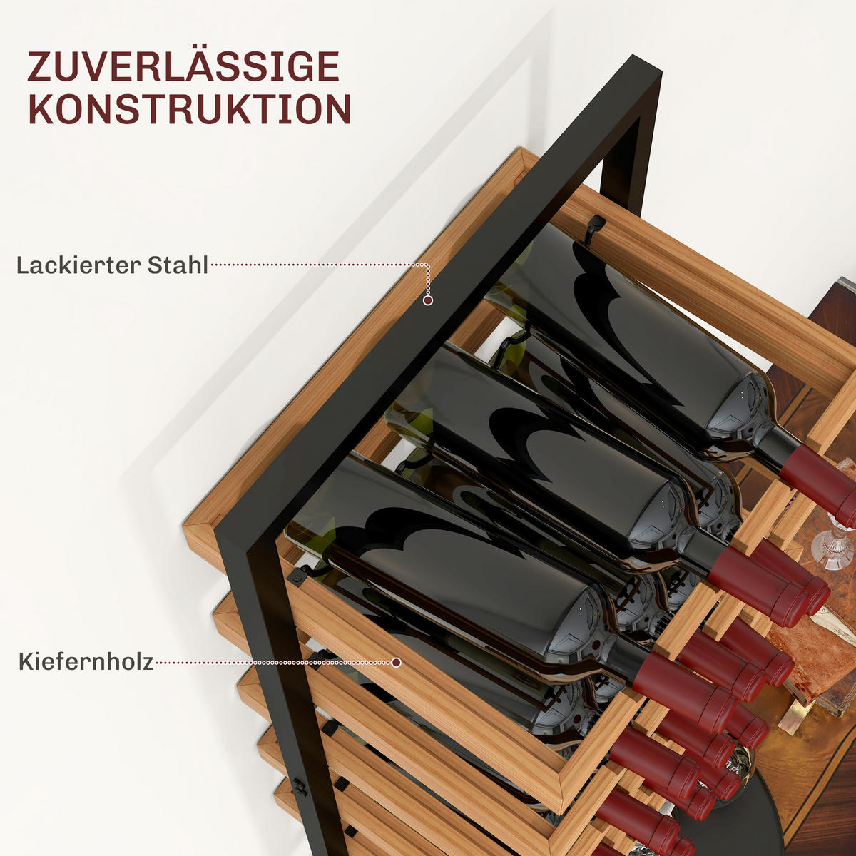 WEINREGAL stapelbar, wandmontierbares Flaschenregal mit 5 Ablagen, Glashaltern - Braun, Textil (25/86/35cm) - HOMCOM