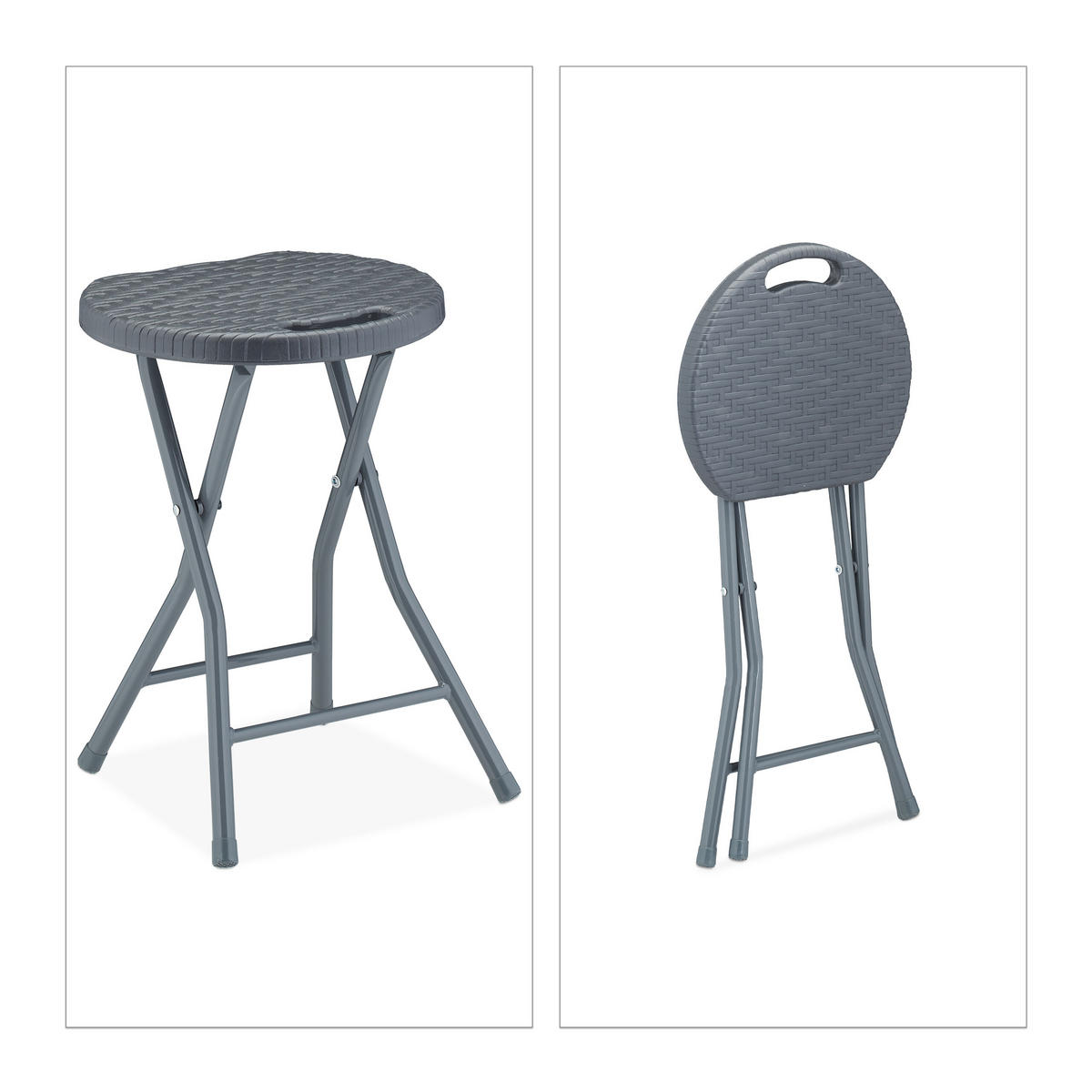2XKLAPPHOCKER - Grau, Kunststoff/Metall (32/46/29cm) - Relaxdays