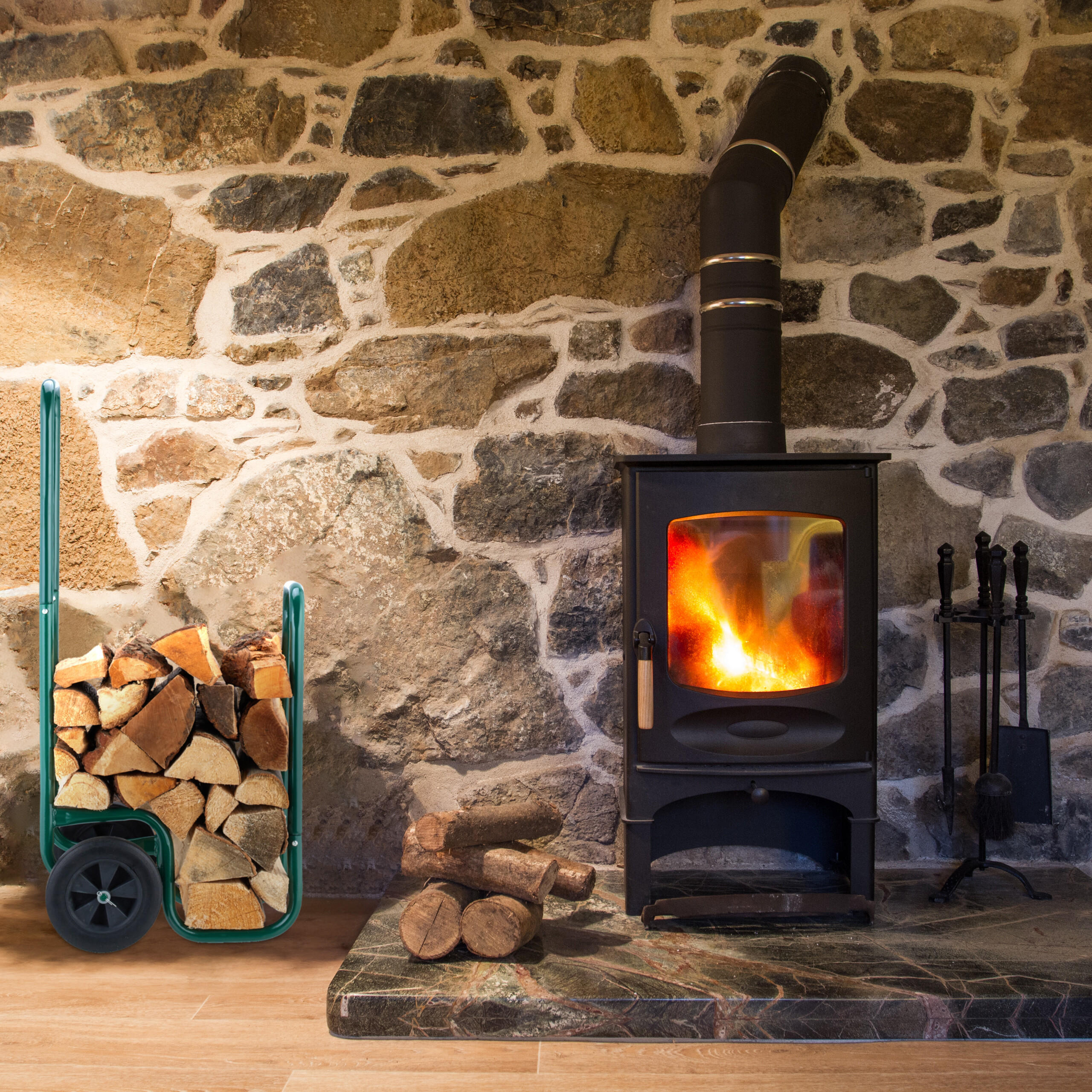 KAMINHOLZWAGEN - Dunkelgrün, Kunststoff/Metall (41/109.5/45cm) - Relaxdays