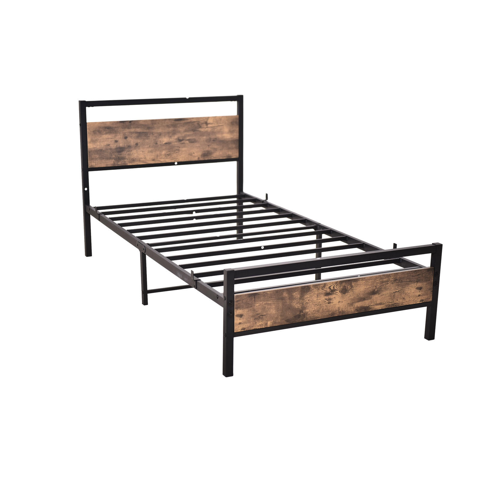 METALLBETT 140/200 cm mit Lattenrost in Schwarz mit Walnuss Dekor - Braun, Metall (140/200cm) - BEAOK