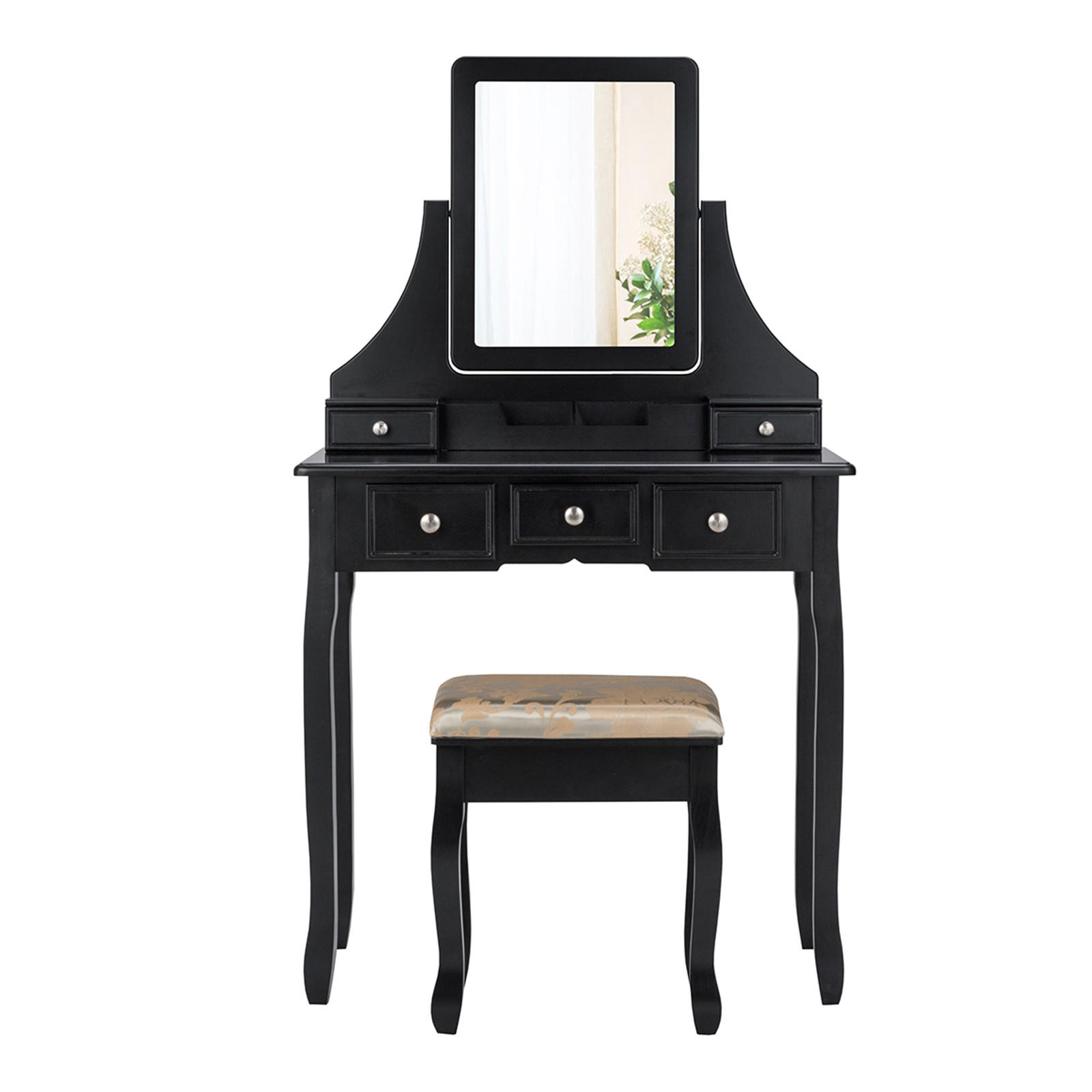 SCHMINKTISCH mit hocker frisiertisch Schwarz - Schwarz, Holz (80/139/40cm) - COSTWAY