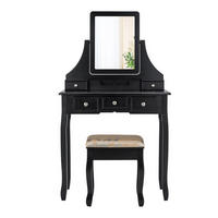 SCHMINKTISCH mit hocker frisiertisch Schwarz - Schwarz, Holz (80/139/40cm) - COSTWAY