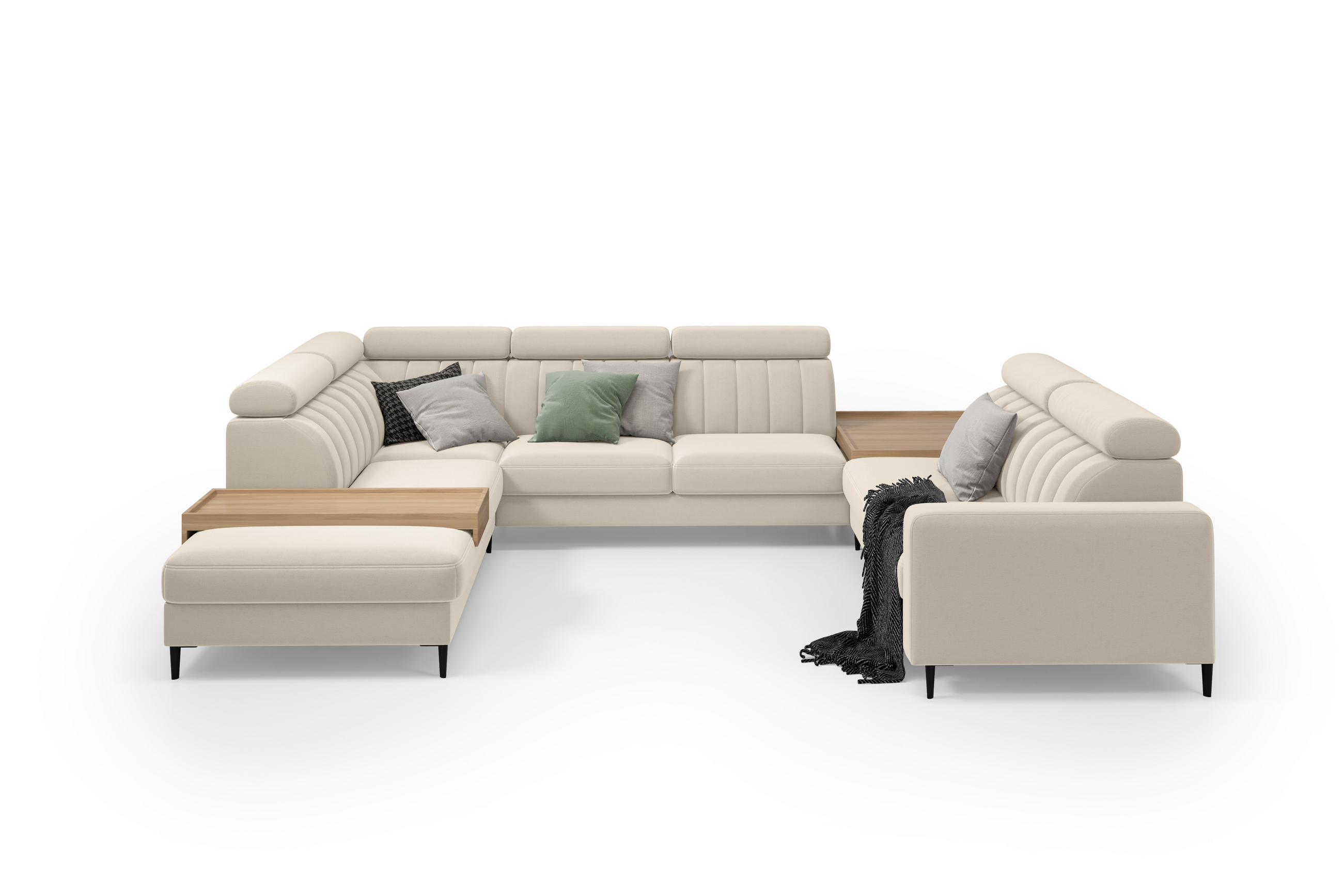 WOHNLANDSCHAFT Wohl U – Beige, mit Schlaffunktion, Bettkasten - Beige, Textil (356/88/262cm)