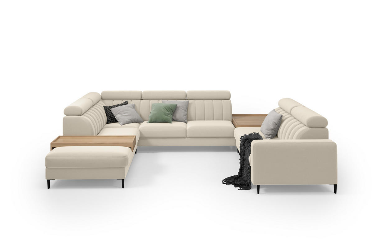 WOHNLANDSCHAFT Wohl U – Beige, mit Schlaffunktion, Bettkasten - Beige, Textil (356/88/262cm)