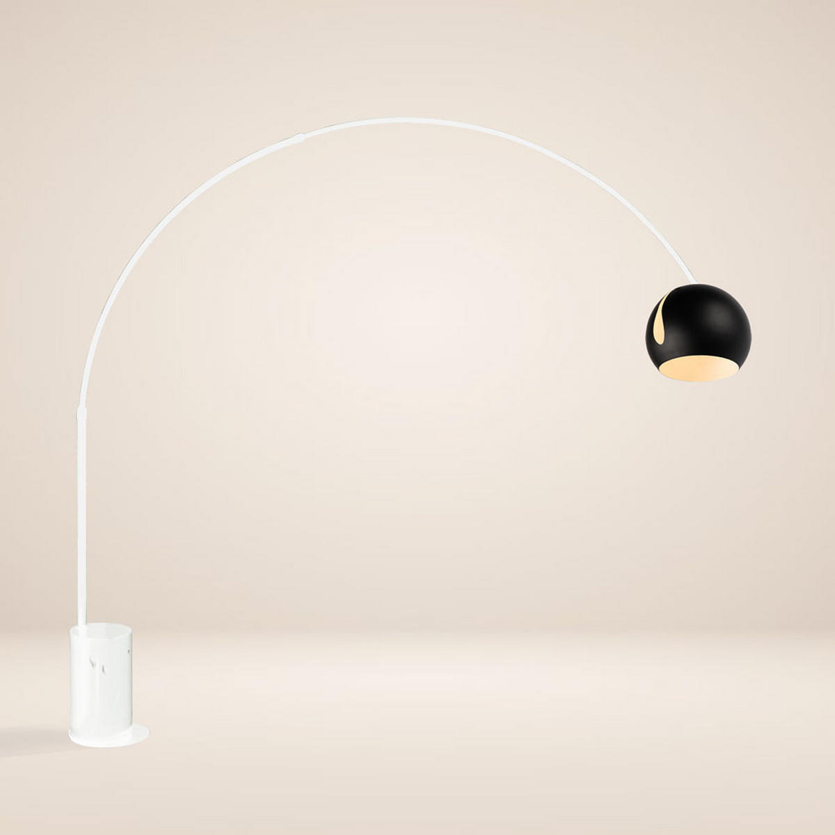 STEHLAMPE Ball Bogenlampe Marmor Weiß/Schwarz - Weiß, Stein (30/30/220cm) - s.luce