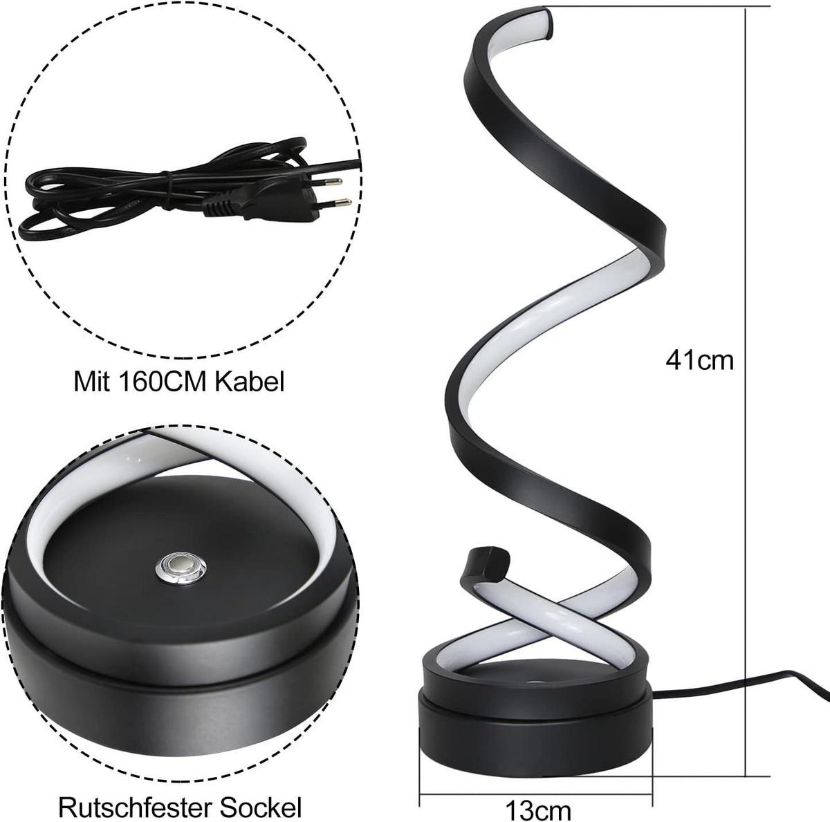 LED-TISCHLEUCHTE Spirale 13/13/41 cm - Schwarz, Metall (13/13/41cm) - Nettlife