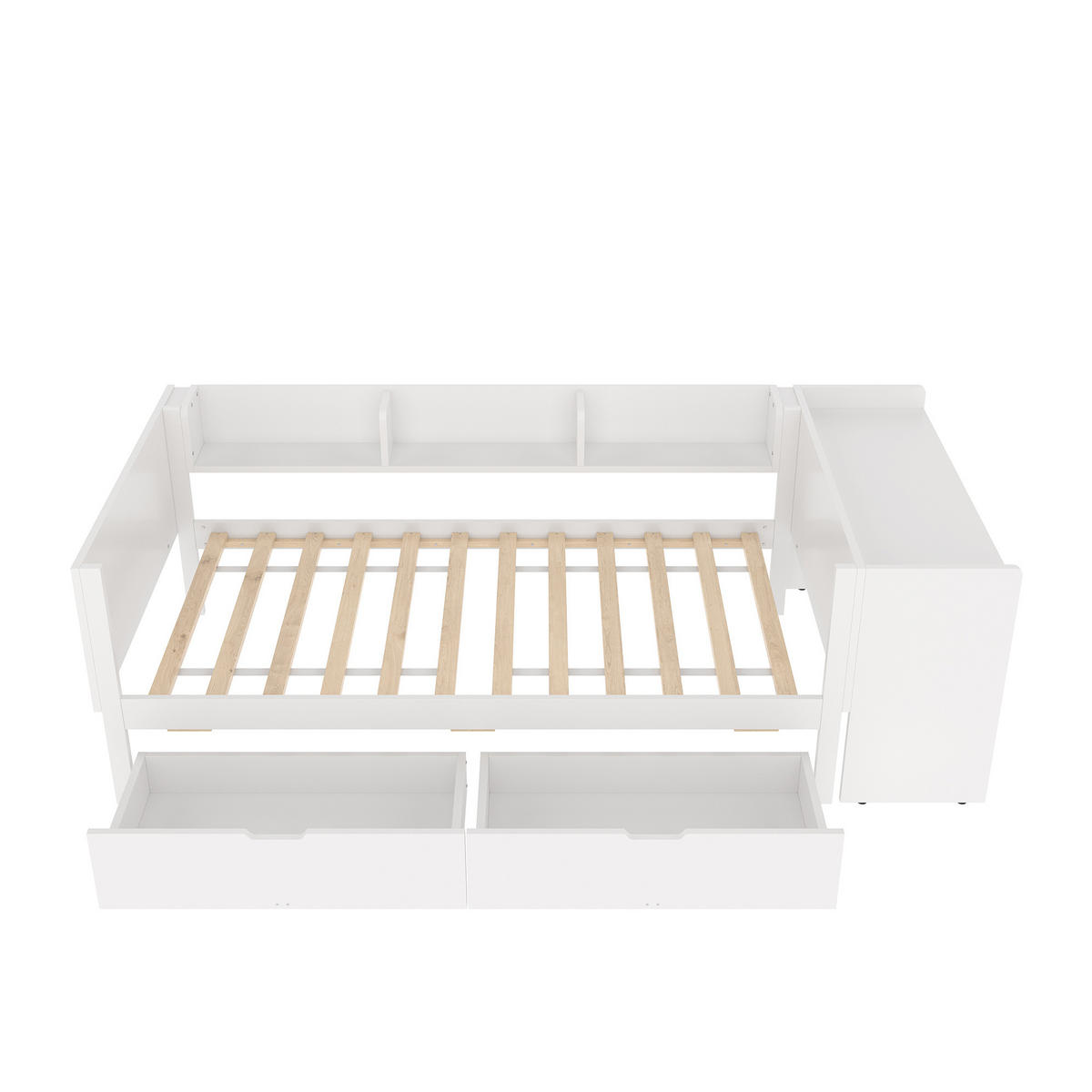 KINDERBETT 90/200 cm mit Schreibtisch, 2 Schubladen und Regalen aus Kiefern , Weiß - Weiß, Holzwerkstoff (90/200cm) - Redom