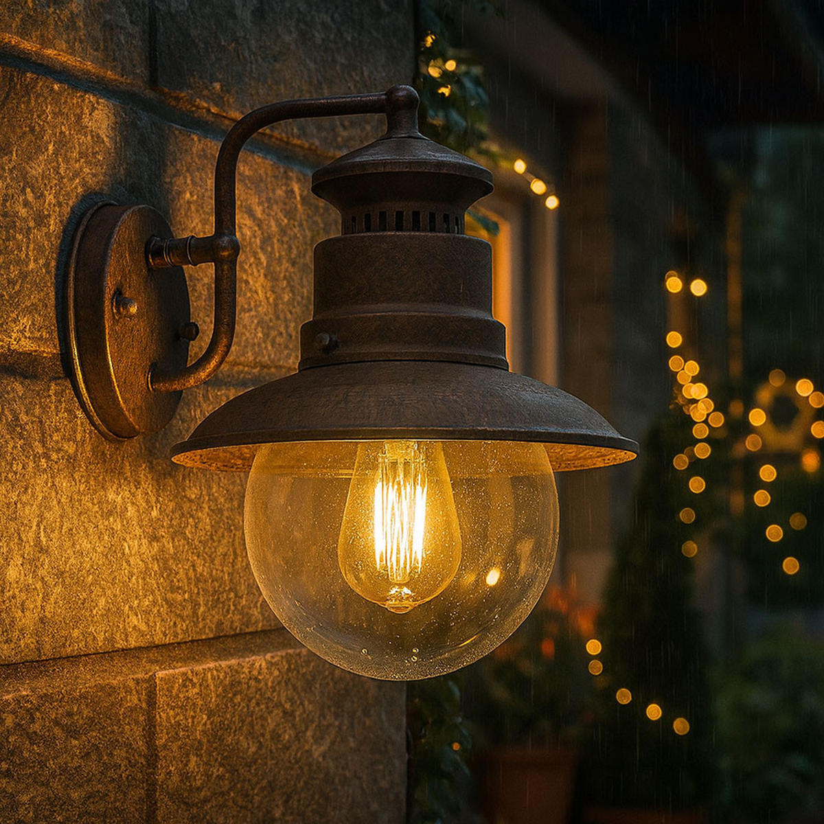 LED AUSSENWANDLEUCHTE Stahl Rostfarben - Braun, Glas (24.7/21.5/27cm) - Globo Lighting