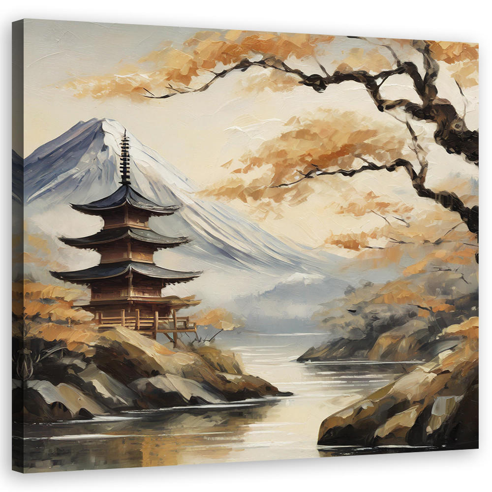 WANDBILD japanische pagode berg landschaft - Beige, Textil (50/50cm) - Feeby
