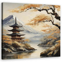 WANDBILD japanische pagode berg landschaft - Beige, Textil (50/50cm) - Feeby
