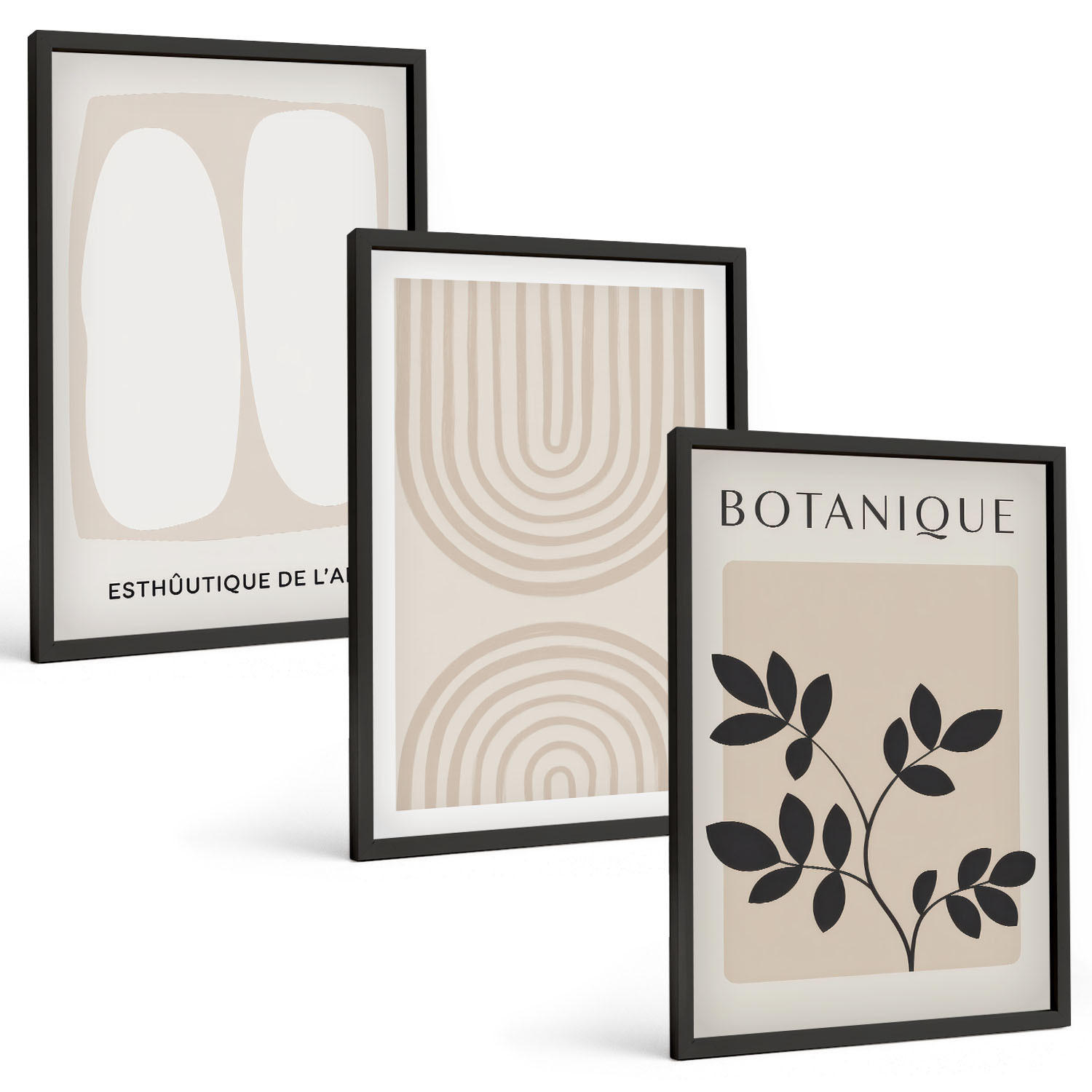 BILDER SET 3er Set - 40x60 cm Schwarzer Rahmen - Boho-Pflanzenposter - Schwarz, Kunststoff (40/60cm) - TULUP
