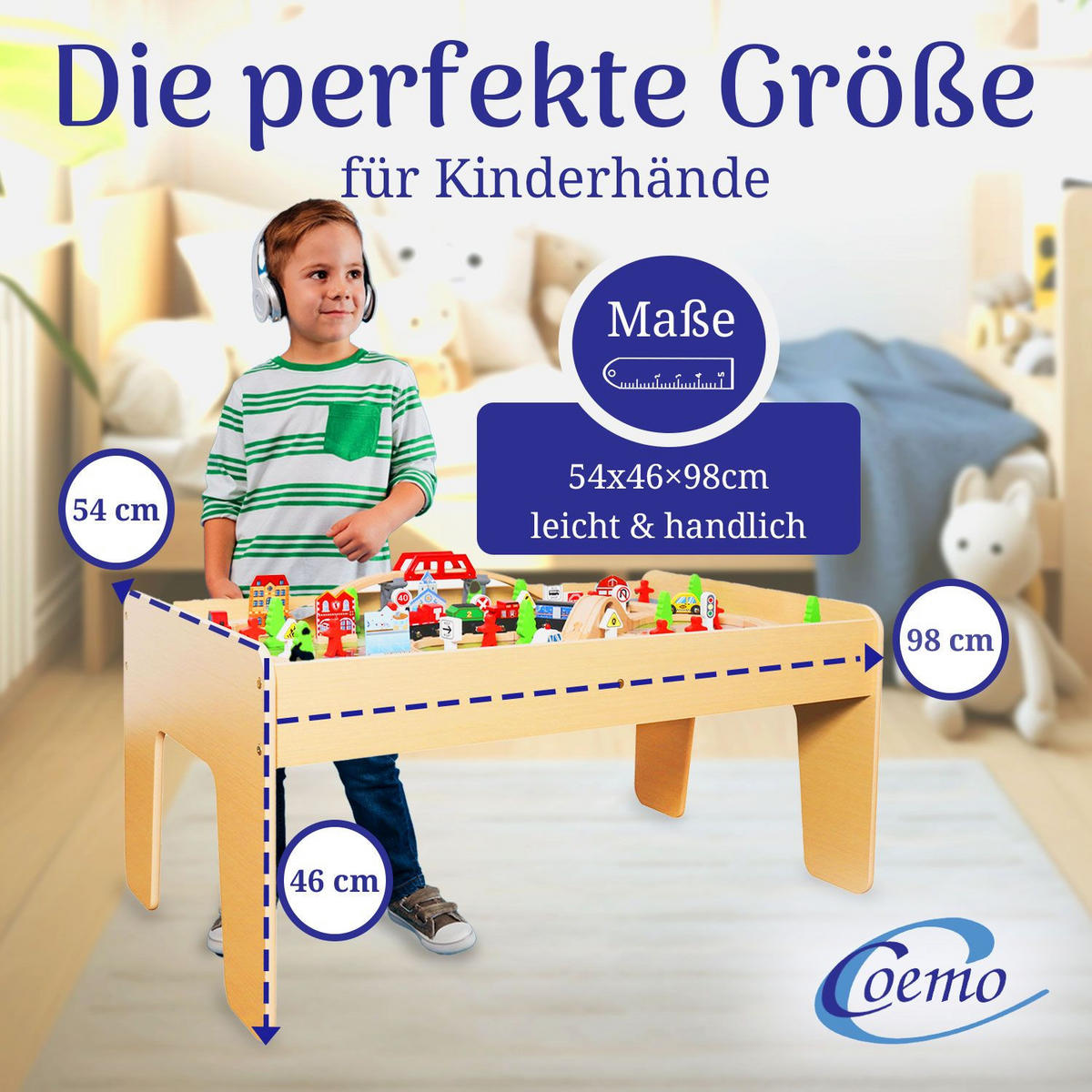 SPIELTISCH MIT HOLZEISENBAHN 90-tlg. Set Tisch Farbe Natur - Naturfarben, Holzwerkstoff (57/98cm) - Coemo