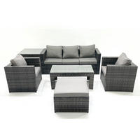 GARTENMÖBEL-SET COUCHTISCH SESSEL SOFA mit HOCKER Polyrattan Dunkelgrau Gemischt 6-Sitzer - Dunkelgrau/Grau, Glas/Kunststoff - Fimous