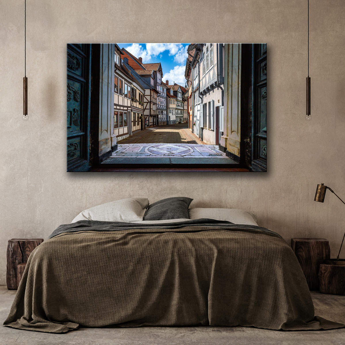 WANDBILD stadtansicht architektur gebäude - Beige, Textil (60/40cm) - Feeby