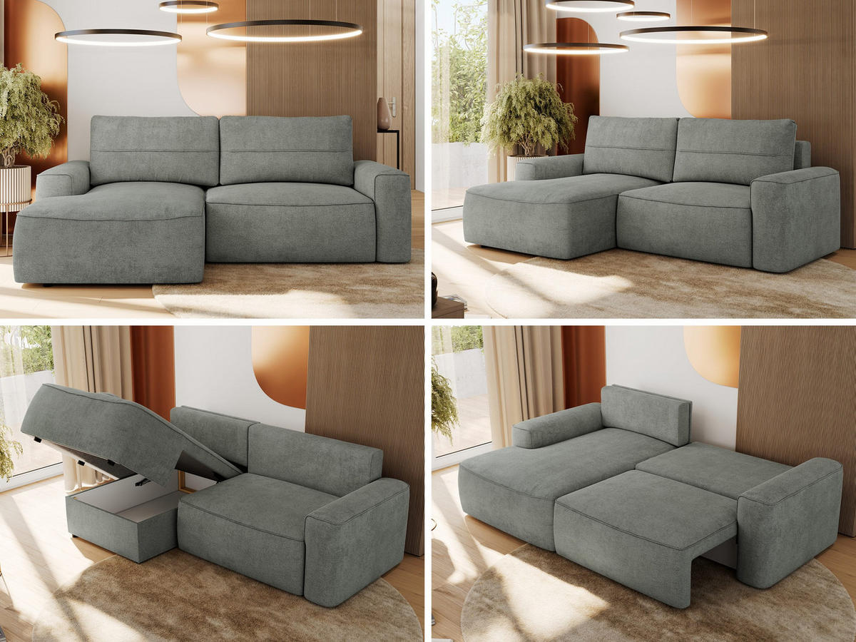 ECKSOFA BELLUNO L Grau Strukture - Links - Schwarz/Grau, Textil (144/233cm) - MKS